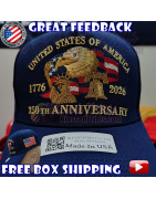 USA 250th Anniversary Made In USA  Cap Hat Veteran Eagle Navy Blue
