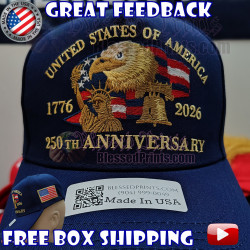 USA 250th Anniversary Made In USA  Cap Hat Veteran Eagle Navy Blue