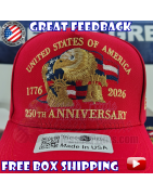 USA 250th Anniversary Made In USA  Cap Hat Veteran Eagle Red