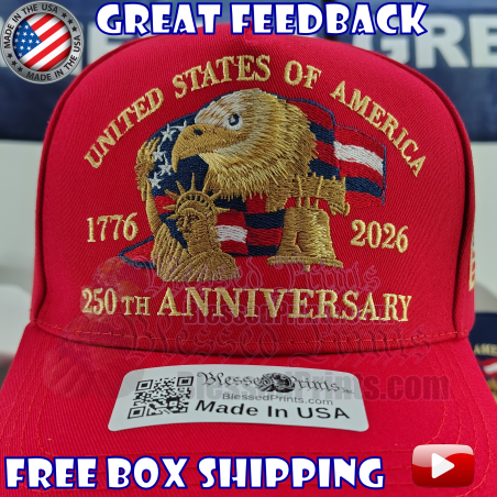 USA 250th Anniversary Made In USA  Cap Hat Veteran Eagle Red