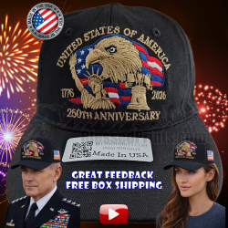 USA 250th Anniversary Made In USA  Cap Hat Veteran Eagle Black