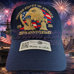USA 250th Anniversary Made In USA  Cap Hat Veteran Eagle Navy Blue V2
