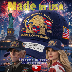 USA 250th Anniversary Made In USA  Cap Hat Veteran Eagle Navy Blue
