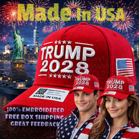 Trump 2028 Hat Cap RED 45 - 47 Made In USA Flag Trump 2028 Hat Cap MAGA USA 2028