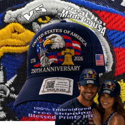 USA 250th Anniversary Made In USA  Cap Hat Veteran Eagle Black