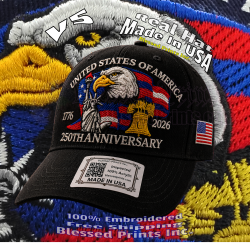 USA 250th Anniversary Made In USA  Cap Hat Veteran Eagle Black
